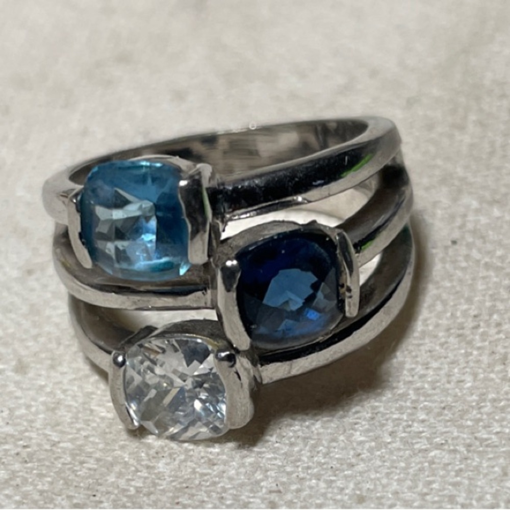 Lia Sophia Blue Bayou Riviera 3-Stone Ring size 6